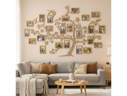 Fali Fa Családfa 10 db Képkerettel 180×110 - Bézs - Egyedi Ajándék, Családfa Otthon Dekoráció