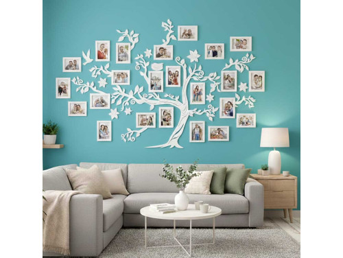 Fali Fa Családfa 10 db Képkerettel 180×110 - Fehér - Egyedi Ajándék, Családfa Otthon Dekoráció