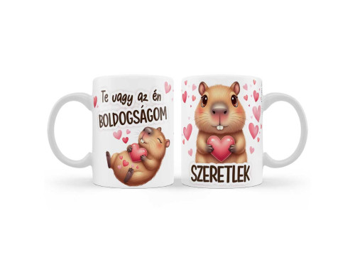 Valentin Napi Bögre 3dl - Szeretlek Te vagy az én Boldogságom – Kapibarás Valentin Napi Ajándék - Szerelmes Ajándék