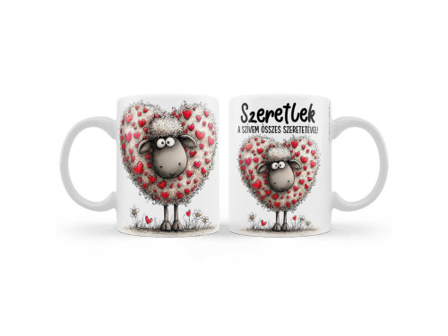Valentin Napi Bögre 3dl - Szeretlek A Szívem Összes Szeretetével Bárányos Bögre - Valentin Napi Ajándék