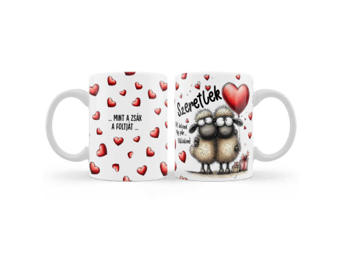 Valentin Napi Bögre 3dl - Szeretlek Két Bolond Egy Pár Bárányos Bögre - Valentin Napi Ajándék