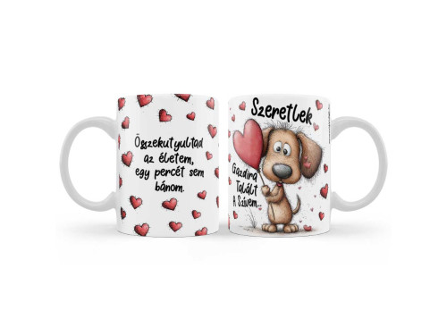 Valentin Napi Bögre 3dl - Szeretlek Gazdira talált a szívem tacskós bögre - Valentin Napi Ajándék