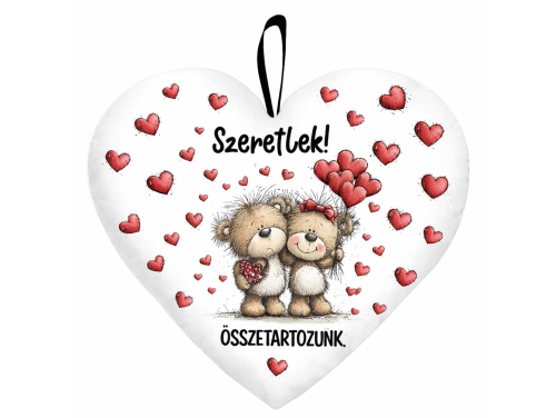 Nagy szív párna (45 cm) – Szeretlek, összetartozunk macis szerelmes ajándék valentin napra