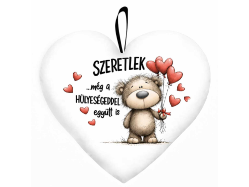 Nagy szív párna (45 cm) – Szeretlek… még a hülyeségeiddel együtt is | Vicces szerelmes ajándék