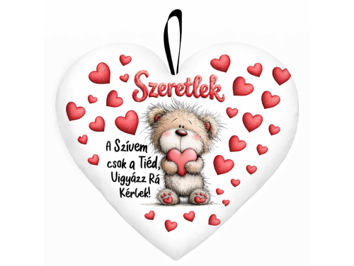 Nagy szív párna (45 cm) – A szívem csak a tiéd | Macis szerelmes ajándék