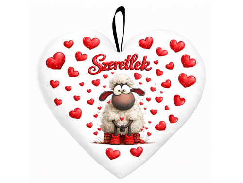 Nagy szív párna (45 cm) – „Szeretlek” bárányos párna | Valentin Napi Ajándék