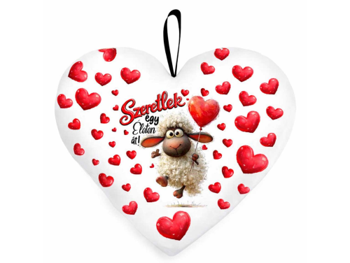 Nagy szív párna (45 cm) – „Szeretlek egy életen át” bárányos párna | Valentin Napi Ajándék