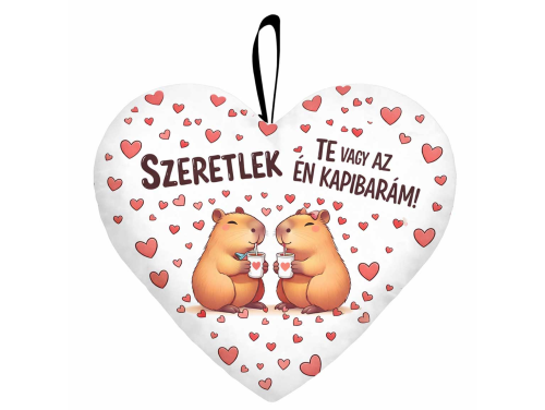Kicsi szív párna (25×21 cm) – „Szeretlek, te vagy az én kapibarám!” | Kapibarás Valentin-napi ajándék