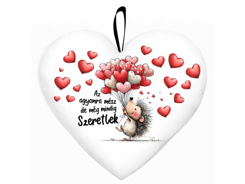 Kicsi szív párna (25×21 cm) Az agyamra mész, de még mindig szeretlek (sünis) | Valentin napi ajándék