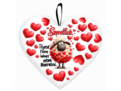 Kicsi szív párna (25×21 cm) Szeretlek „Téged nem lehet nem szeretni” bárányos