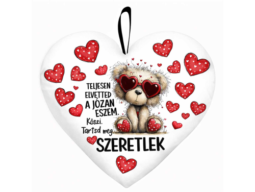 Kicsi szív párna (25×21 cm) Szeretlek „Teljesen elvetted a józan eszem” macis Valentin Napi Ajándék