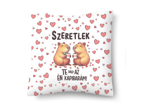 Díszpárna (26×26 cm) Szeretlek kapibárás – „Te vagy az én kapibárám!” | Valentin napi ajándék