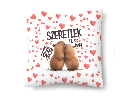 Díszpárna (26×26 cm) – „Szeretlek, te kis kapi!” kapibárás szerelmes párna | Valentin napi ajándék