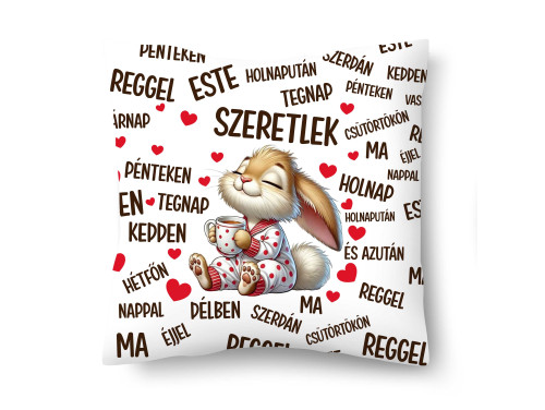 Díszpárna (26×26 cm) „Szeretlek mindig” – Nyuszis szerelmes párna | Valentin napi ajándék
