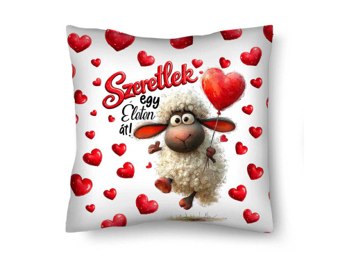 Díszpárna (26×26 cm) – „Szeretlek egy életen át” szerelmes bárányos párna