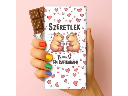 Feliratos puffasztott rizses csokoládé – „Te vagy az én kapibarám!” | Szerelmes kapibarás csoki, Valentin napi ajándék (75 g)
