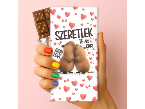 Feliratos puffasztott rizses csokoládé – „Szeretlek Te Kis Kapi - KAPI LOVE” | Szerelmes kapibarás csoki, Valentin napi ajándék (75 g)
