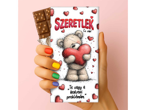 Feliratos puffasztott rizses csokoládé – „Te vagy a kedvenc problémám” | Szerelmes macis csoki (75 g)