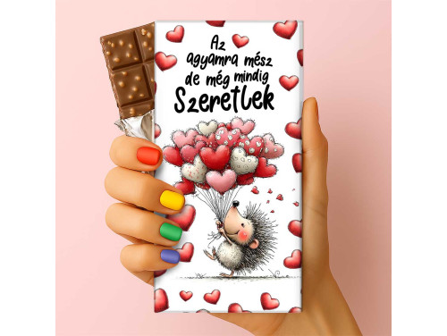 Feliratos puffasztott rizses csokoládé – „Az agyamra mész, de még mindig Szeretlek” | Sünis szerelmes csoki (75 g)
