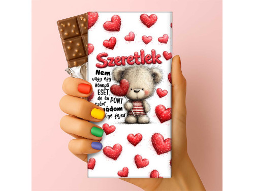 Feliratos puffasztott rizses csokoládé – „Nem vagy egy könnyű eset” Maci | Macis szerelmes csoki (75 g)