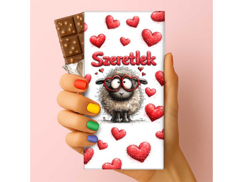 Feliratos puffasztott rizses csokoládé – „Szeretlek” Szemüveges Bárányos| Bárányos szerelmes csoki (75 g)