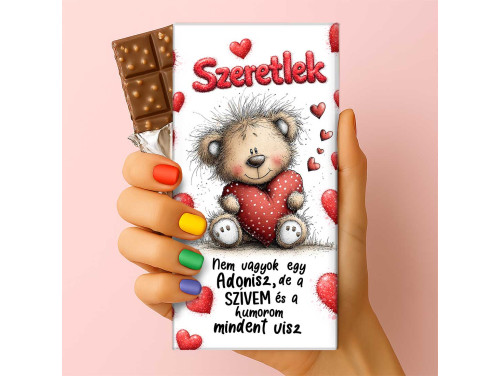 Feliratos puffasztott rizses csokoládé – Nem vagyok egy Adonisz | Macis Valentin-napi ajándék 75g