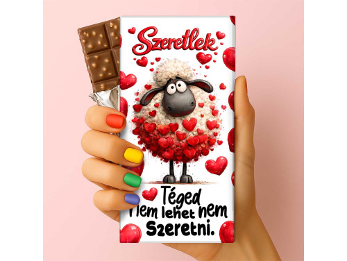Feliratos puffasztott rizses csokoládé – Téged nem lehet nem szeretni Szeretlek | Bárányos Valentin-napi ajándék 75g