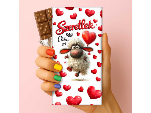 Feliratos puffasztott rizses csokoládé – Szeretlek Egy Életen Át Bárányos Valentin-napi ajándék 75g