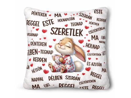 Nagy Négyzet Plüss Párna 45 x45 cm – Szeretlek mindig (nyuszis) - Valentin-napi ajándék plüss párna