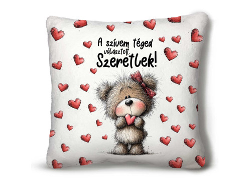 Nagy Négyzet Plüss Párna 45 x45 cm – A szívem téged választott, Szeretlek - Valentin-napi ajándék plüss párna