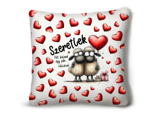 Nagy Négyzet Plüss Párna 45 x45 cm – Szeretlek Két bolond egy pár - Valentin-napi ajándék plüss párna