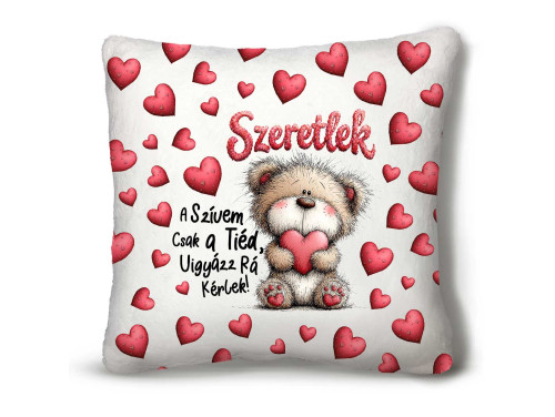 Nagy Négyzet Plüss Párna 45 x45 cm – Szeretlek, a szívem csak a tiéd - Valentin-napi ajándék plüss párna