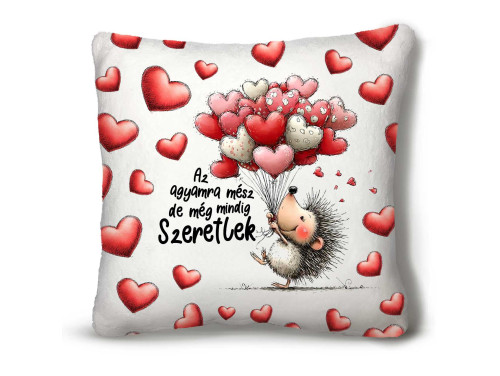 Nagy Négyzet Plüss Párna 45 x45 cm – Az agyamra mész, de szeretlek” sünis plüss párna - Valentin-napi ajándék plüss párna