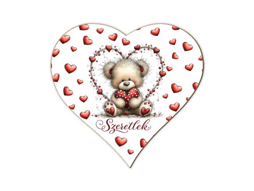 Szerelmes szív hűtőmágnes – „Szeretlek” felirattal, szíves maci mintával – Valentin napi ajándék