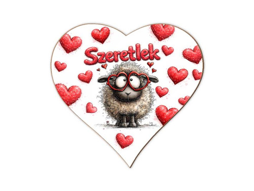 Szerelmes szív hűtőmágnes – „Szeretlek” felirattal, szemüveges bárány mintával – Valentin napi ajándék