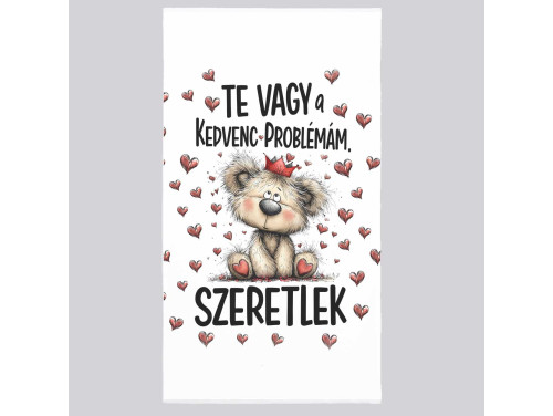 Szerelmes mintás törölköző 50×100 cm - Te vagy a kedvenc problémám, Szeretlek | Valentin napi ajándék