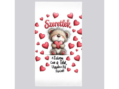 Szerelmes mintás törölköző 50×100 cm - Szeretlek – A szívem csak a tiéd törölköző – Valentin napi ajándék