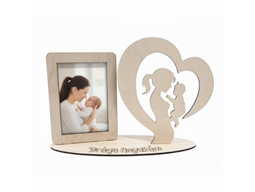 Egyedi Lézerkivágott Fa Képkeret – „Drága Anyukám” Fényképtartó Szívvel - Ajándék Anyáknak