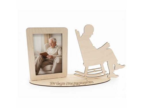 Egyedi Lézerkivágott Fa Képkeret – „Drága Nagypapám” Fényképtartó Olvasó Sziluettel