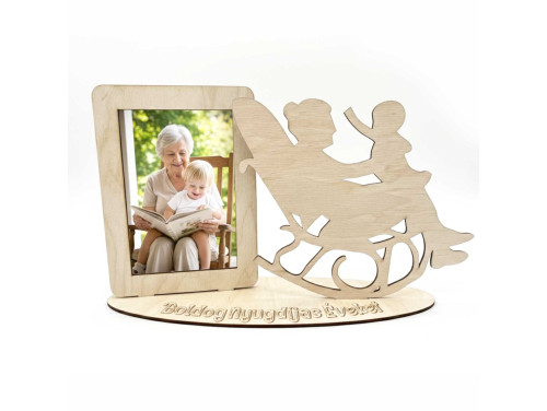 Egyedi Lézerkivágott Fa Képkeret – „Boldog Nyugdíjas Éveket” Fényképtartó