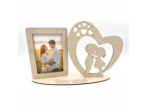 Egyedi Lézerkivágott Fa Képkeret – „Szeretlek” Fényképtartó Szívecskékkel - Szerelmes Ajándék Valentin napra