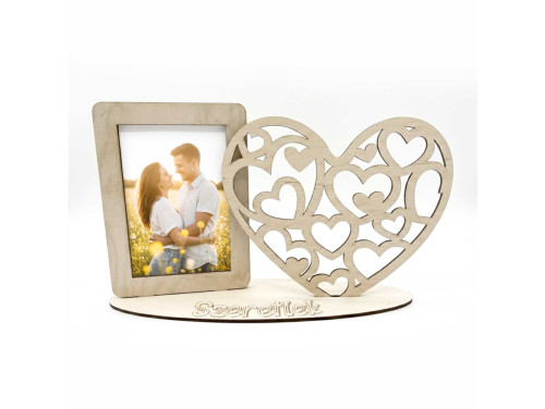 Egyedi Lézerkivágott Fa Képkeret – Egyedi Lézerkivágott Fa Képkeret – „Szeretlek” Szív Mintákkal - Szerelmes Ajándék Valentin napra