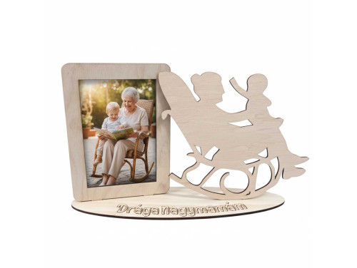 Egyedi Lézerkivágott Fa Képkeret – „Drága Nagymamám” Fényképtartó Hintaszékes Sziluettel