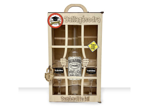 Börtönös Pálinkás Italos Szett Grappás Pohárral Ballagási Ajándék - Ballagásodra felirattal Fa Díszdobozban