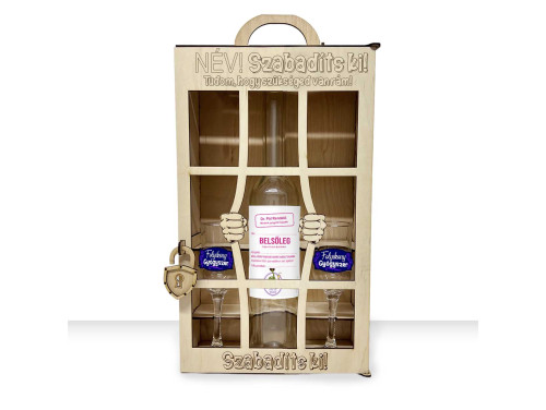 Börtönös Pálinkás Italos Szett Grappás Pohárral Vicces Ajándék - Belsőleg - Egyedi Neves Italos Szett NÉV Szabadíts Ki felirattal Fa Díszdobozban