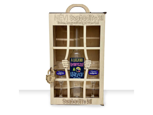 Börtönös Pálinkás Italos Szett Grappás Pohárral Vicces Ajándék - Legjobb Gyógyszer - Egyedi Neves Italos Szett NÉV Szabadíts Ki felirattal Fa Díszdobozban