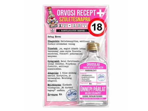 Vicces Orvosi Recept + Laposüveg – 18. Születésnapra - Humor Szülinapi Ajándék