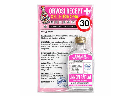Vicces Orvosi Recept + Laposüveg – 30. Születésnapra - Humor Szülinapi Ajándék