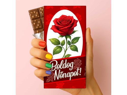 Feliratos puffasztott rizses csokoládé – „Boldog Nőnapot” Nőnapi csoki, Nőnapi Ajándék (75 g)