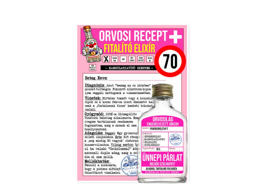 Vicces Orvosi Recept + Laposüveg – Fiatalító Elixír 70 éveseknek - Vicces 70. Születésnapi Ajándék
